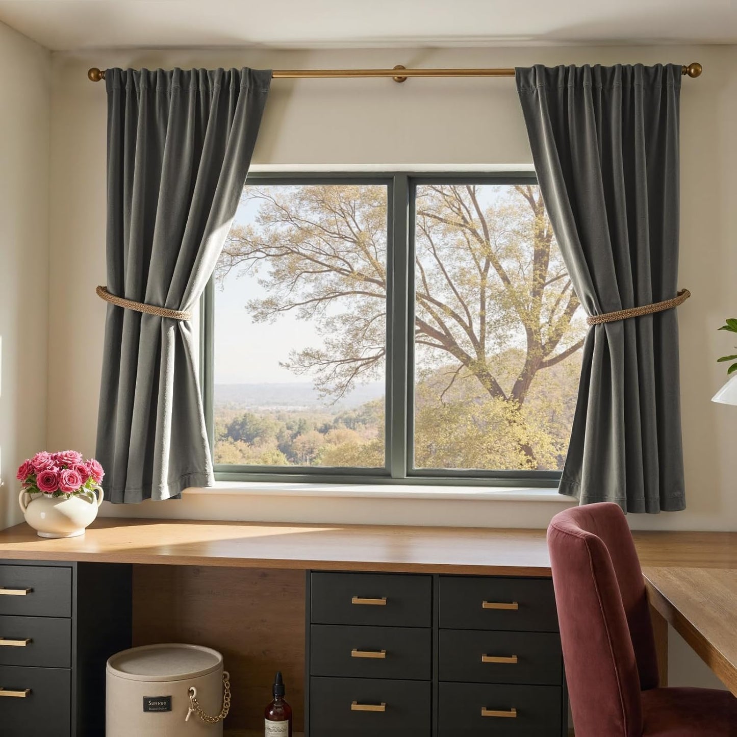 Lazzzy Grey Velvet Curtains 63 Inch Length Thermal Insulated Curtain Drapes for Bedroom Living Room Darkening Rod Pocket 2 Panels, W42 x L63