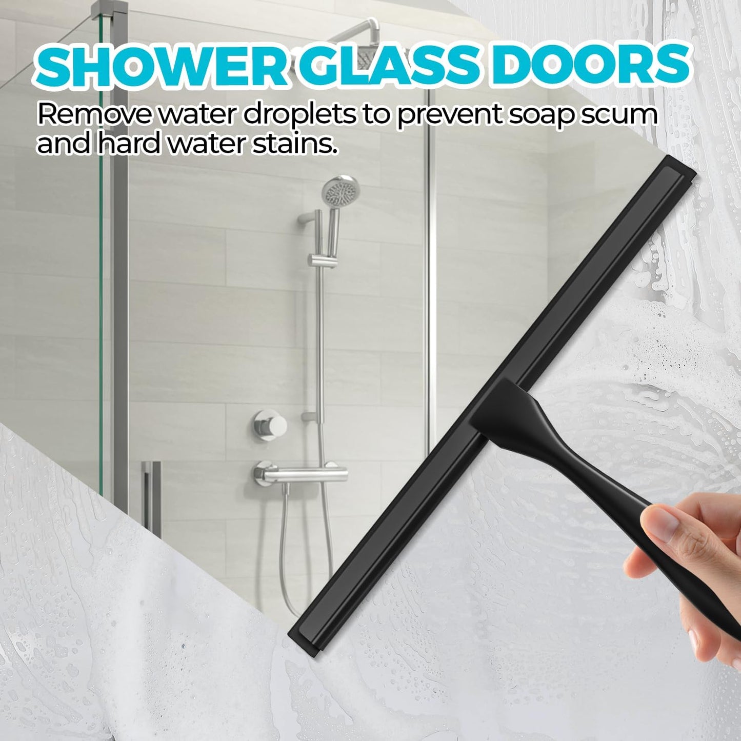 2PACK All-Purpose Shower Squeegee for Shower Doors, Tile Shower Walls, Bathroom, Window, Glass and Car Windshield, Mirrors and Kitchen-Stainless Steel, 10 Inches, Black
