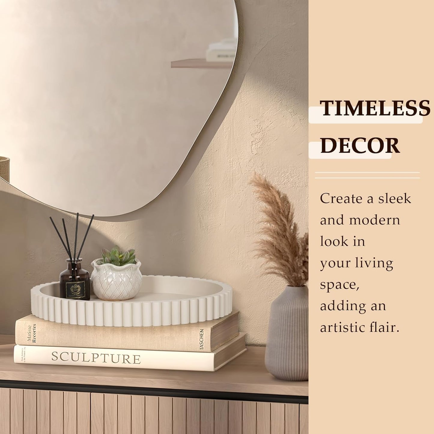 Oval Tray for Coffee Table Decor, 13" Concrete Coffee Table Tray, Table Centerpieces Decorative Trays for Home Decor, Modern Decorative Trays, Centerpiece Trays, Gray