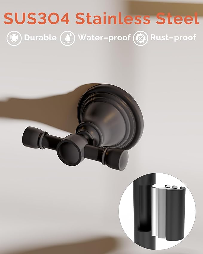 Towel Hook for Bathrooms, Stainless Steel Robe Coat Hook Wall Mount, Heavy Duty Towel Hanger for Kitchen, Bedroom or RV (Matte Black)
