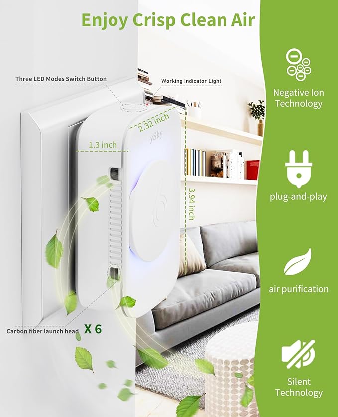 ySky Plug In Air Purifier for Home (6 packs), Negative Ion Air purifier,Quiet Ionizers Air Freshener for home,Bathroom,Bedroom,Portable Air Purifiers for Odor,Pet smell,Mini Air ionizers