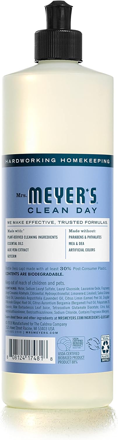 MRS. MEYER'S CLEAN DAY Liquid Dish Soap, Bluebell Scent, 16 Fl Oz bottle (Pack of 1)
