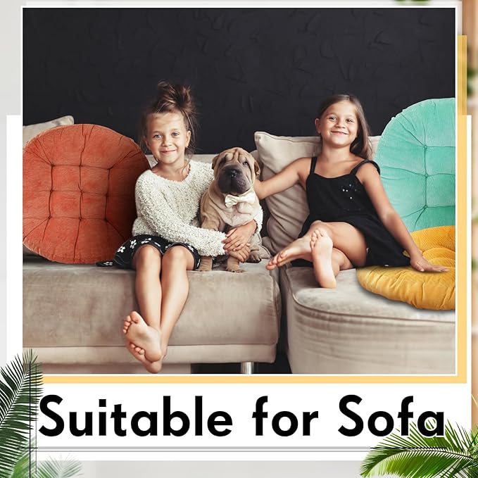 Jerify 4 Pcs Floor Pillow Cushions 22 x 22 Inch Round Square Large Meditation Floor Pillow for Classroom Adult Meditation Picnic Party Cushion for Seating Gift Christmas(Yellow Green,Round)