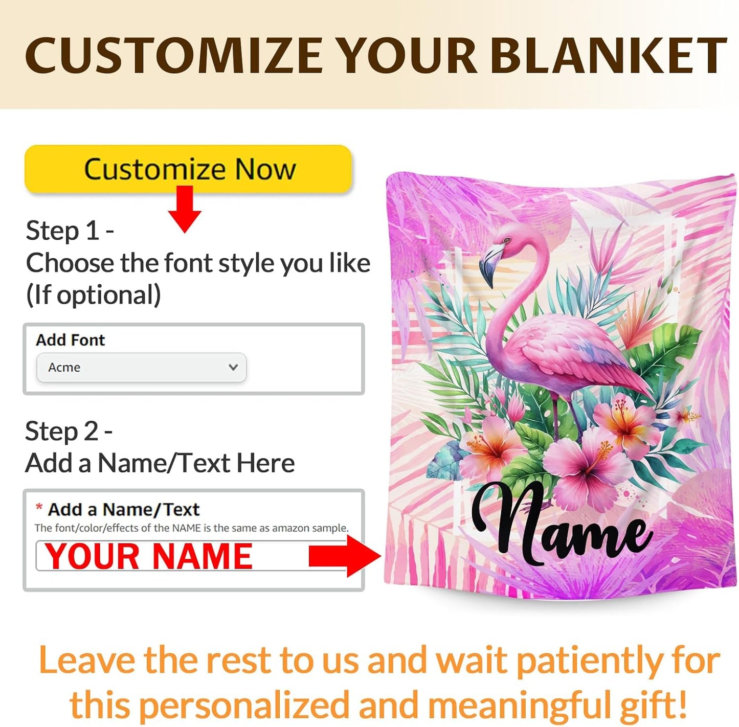 Kids Blanket for Girls Adults Personalized Flamingo Blanket for Gift, Custom Cute Warm Cozy Throw for Living Room Bed Sofa Camping