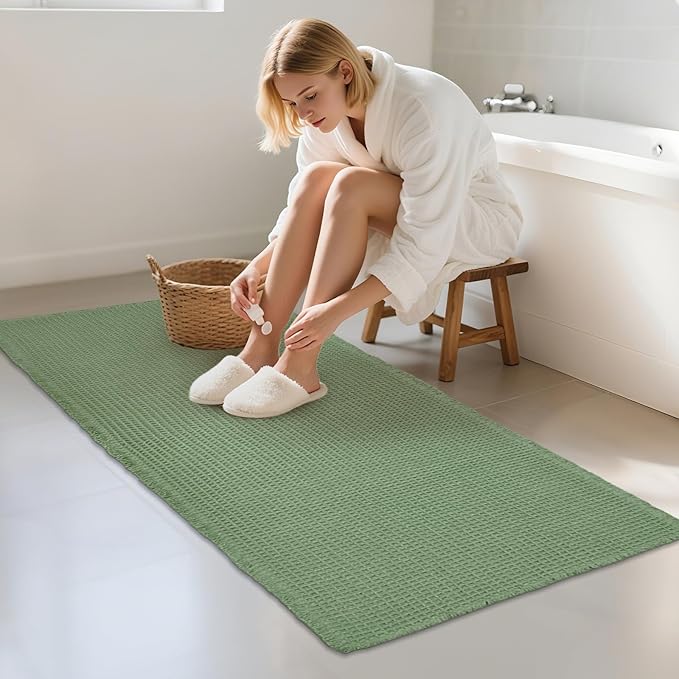 ZALL Waffle Bath Mat,Super Absorbent Non Slip Bathroom Rug,Sage Green 24x48inch,Machine Washable Ultra Soft Floor Mats