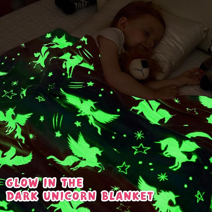 inhand Unicorn Toys Glow in The Dark for Blanket,Unicorn Gifts for Girls Age 1 2 3 4 5 6 7 8 9 10 11 12 13 Birthday Halloween Christmas Cute Soft Room Decor Kids Blanket 50"X60"