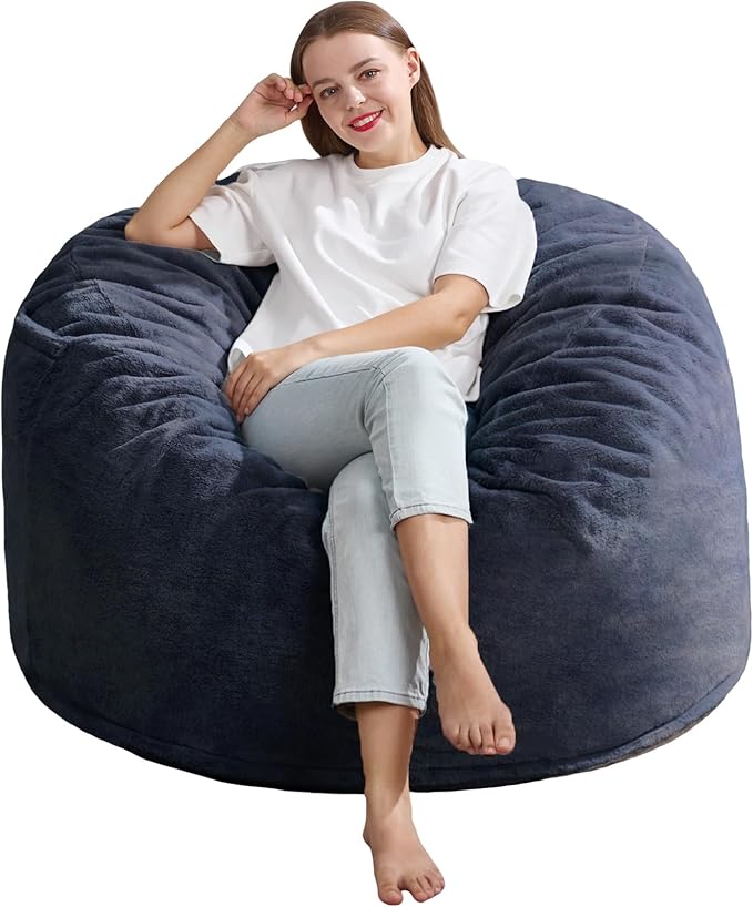 Hobestluk 3ft Bean Bag Chairs for Adults Large Beanbag Chair with Plush Faux Fur Cover Big Bean Bag Chair for Living Room Bedroom Dorm Office - Dark Grey (36” x 36” x 22”)