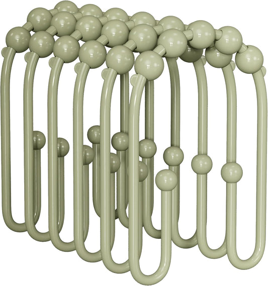 AmazerBath Sage Green Shower Curtain Hooks - Rust Proof Non-Slip Double Hooks for Curtains, Sturdy Metal Rings 12Pcs