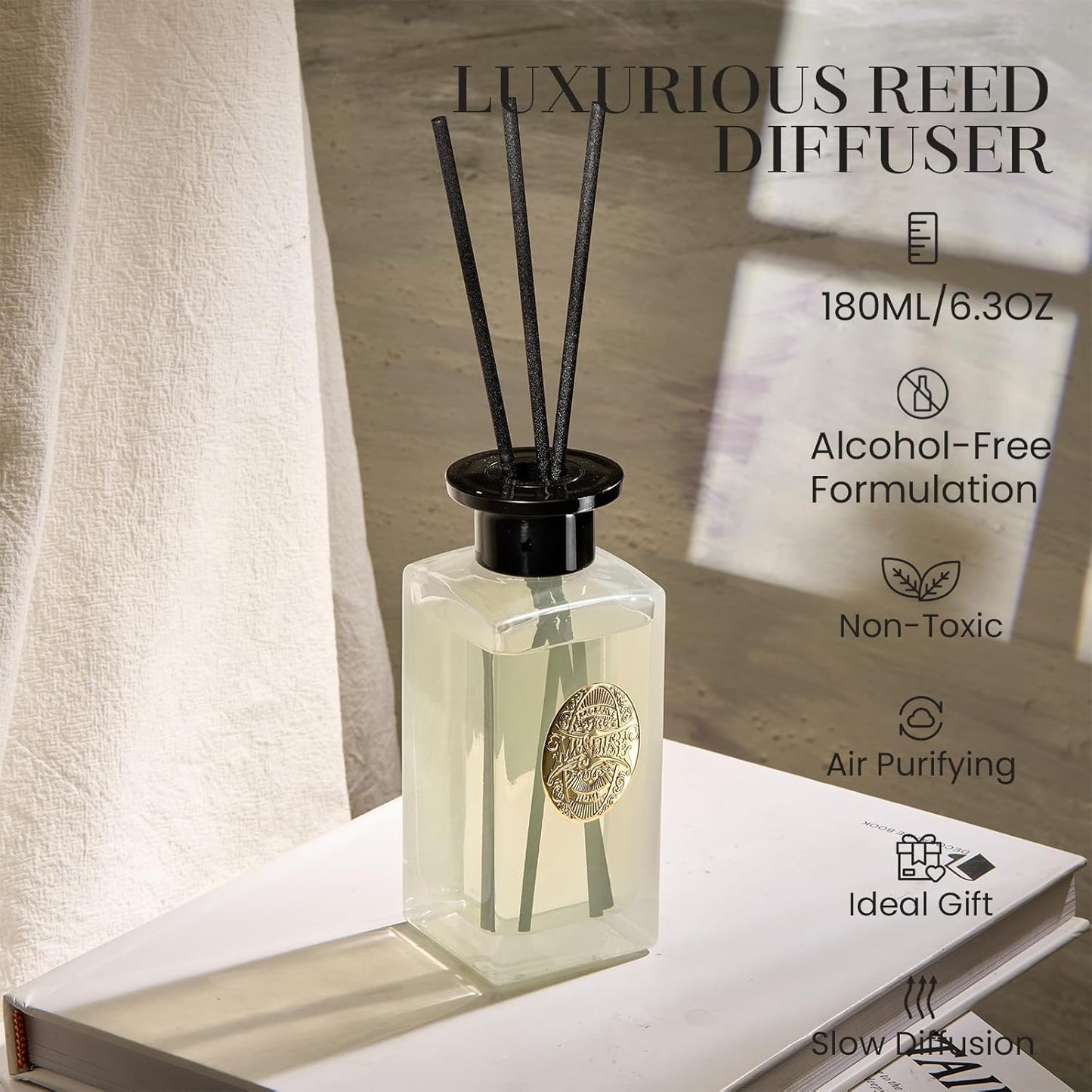 M&SENSE 6.3 oz Large Reed Diffuser Set | Creamy Vanilla Scent Oil Diffuser with Sticks | Hotel Collection Non-Toxic Essential Oil |for Bedroom Bathroom Living Room