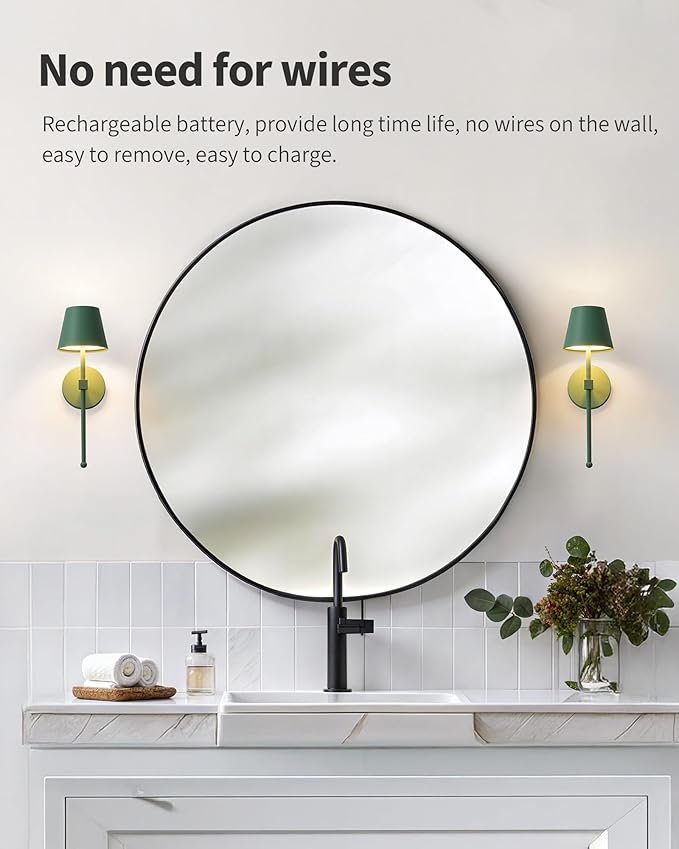 KDG Cordless Wall Sconces Set of 2, Wireless 5200mAh Rechargeable Battery LED Wall Lamps, Wall Lightings for Wall Painting, Outdoor, Garden, Living Room, Bedside, Hallway, Gifts, Night Light (Green)