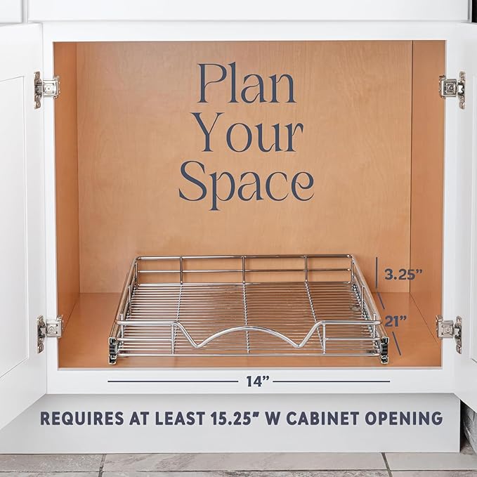 HOLDN’ STORAGE Pull Out Cabinet Organizer, Heavy Duty Caddy w/Lifetime Limited Warranty -14”W x 21”D - Requires At Least 15-1/4” Cabinet Opening, Steel Metal Cabinet Drawers Slide Out, Chrome
