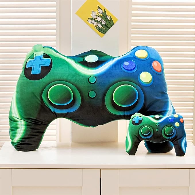 Meeting Story Game Controller Shaped Plush Throw Pillow Cushion for Boys and Girls Gamer Room Decoration for Sofa Couch/Computer Chair/Bed Gifts for Teen Boys Gaming Toy Pillow (Blue Green, Large)