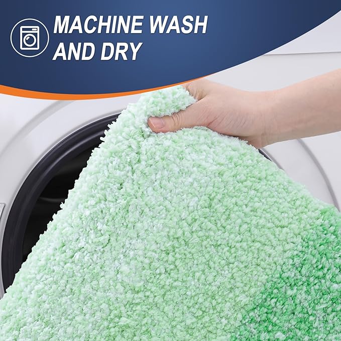 OLANLY Bathroom Rug Set 2 Piece, Soft Absorbent Microfiber Bath Mats and U-Shaped Contour Toilet Rug, Non-Slip, Machine Wash Dry, Plush Shaggy Bath Mats for Bathroom (24"x16"+24"x20", Green)