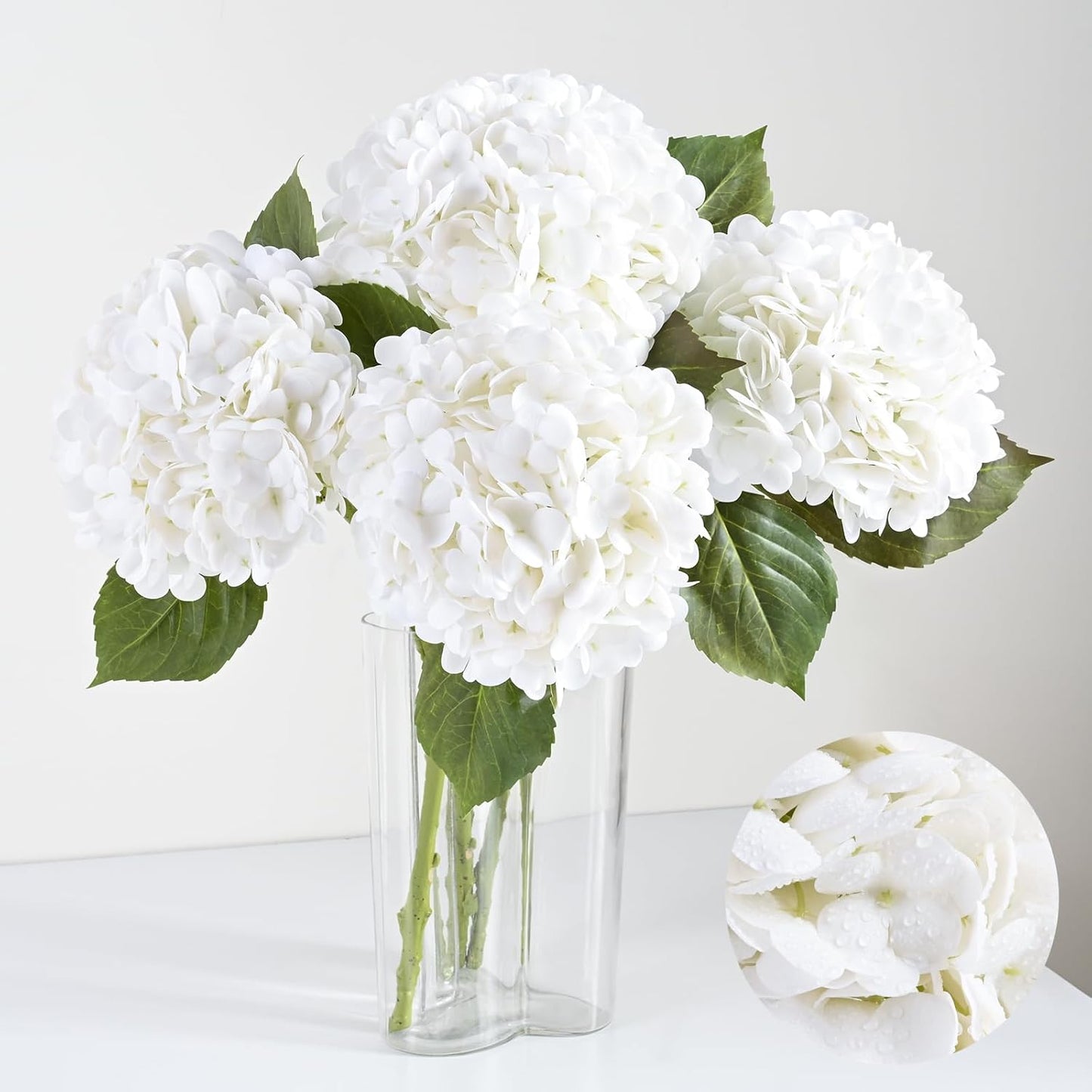 Artflower 4Pcs Real Touch Hydrangea Artificial Flowers, 22.5'' White Full Latex Faux Hydrangea Flowers for Home Floral Arrangements Wedding Bouquets Kitchen Table Centerpiece Decorations