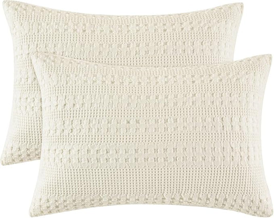 PHF 100% Cotton Waffle Pillow Shams Standard Size, 2 Pack 20" x 26" Soft Skin-Friendly Pillowcases, No Filling, Aesthetic Woven and Breathable Waffle Weave Pillow Case Covers for Bed, Ivory