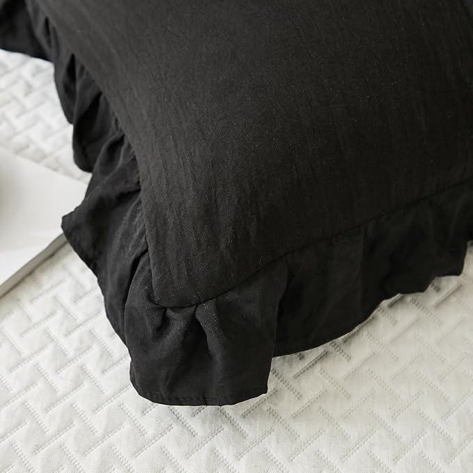 Merryword Black Pillow Shams Standard Pillowcases 20x26inch Black Ruffle Cute Pillow Cover Set of 2 Shabby Chic Soft Microfiber Pillowcases