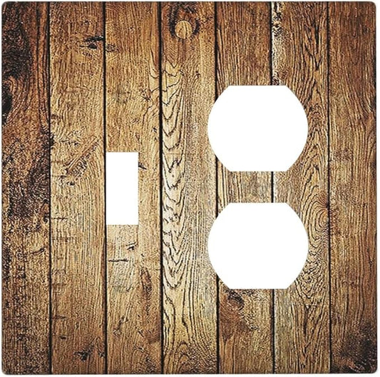 Rustic Brown Wood Natural Wooden Wallplates 1 Toggle 1 Duplex Electrical GFCI Faceplate Decorative Light Switch Covers Switch Plate for Bedroom Home Decor
