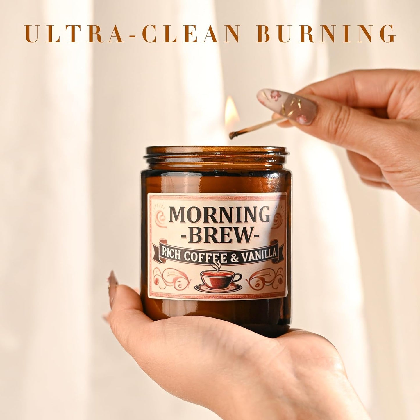 Coffee Soy Candle - Coffee Scented Candles for Home, Candles Gifts for Women, 8oz Amber Jar + Silvery Lid, 40+ Hours Burn Time, Aromatherapy Gifts for Men