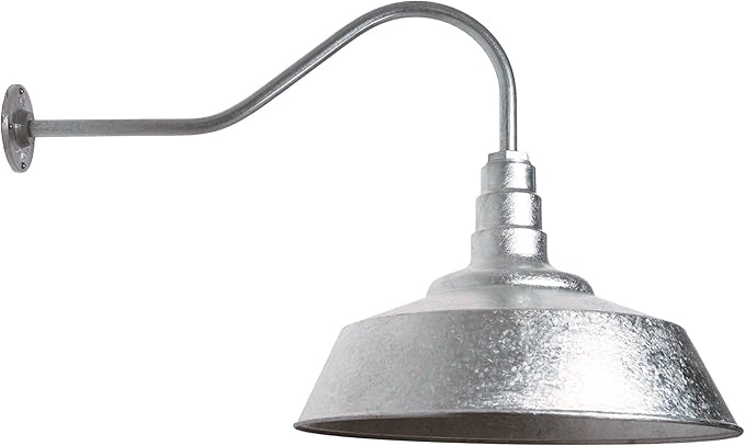 Steel Lighting Co. Redondo Barn Light | Outdoor Wall Mounted | 20 inch Dome | 23 inch Gooseneck | Large Farmhouse Warehouse Light Made in America | Galvanized Exterior/Galvanized Interior