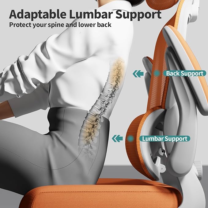 TRALT Office Chair Ergonomic Desk Chair, 330 LBS Home Mesh Office Desk Chairs with Wheels, Comfortable Gaming Chair, High Back Office Chair for Long Hours (Orange)