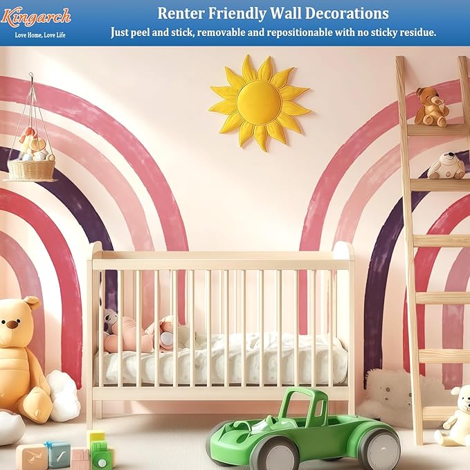 Large Boho Rainbow Wall Decals, Colorful Peel and Stick Fabric Nursery Wall Decor, Removable Home Room Wall Decor Murals Stickers for Kids Girls Toddler Bedroom Living Room Playroom