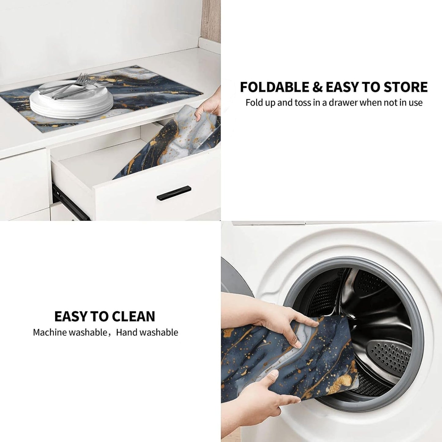 Absorbent Dish Drying Mat For Kitchen Counter, Blue Marble Microfiber Dish Drying Pad, Kitchen Gadgets For Easy Clean Multi-Use