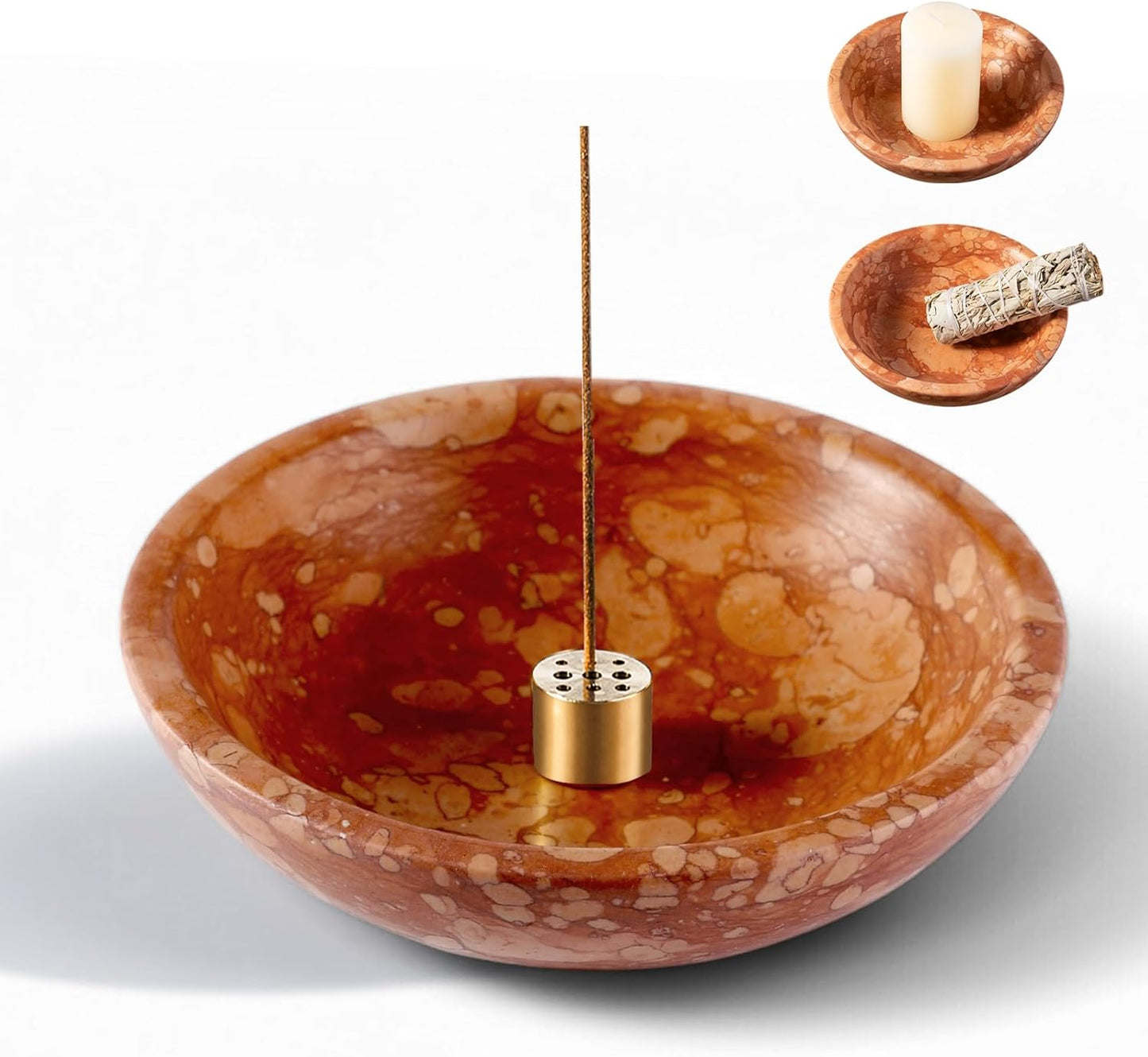 Koville Natural Marble Incense Holder, Incense Holder for Sticks with 9 Holes, Handmade Incense Burner Ash Catcher for Meditation Yoga SPA, Balsam Fir/Palo Santo/Sage/Cone (Red)
