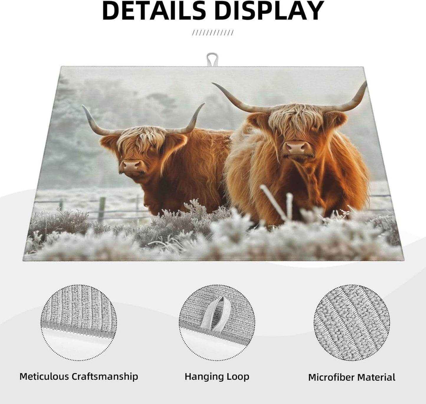 Highland Cow Dish Drying Mat 18x24 For Kitchen Counter Absorbent Microfiber Dishes Pad Dish Drainer Rack Mats Fast Dry Kitchen Accessories