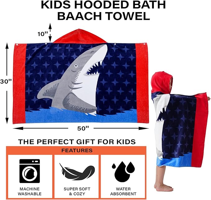 Kids Bath Towels, Kids Towel Girls Boys Hooded Beach,Bathroom,Pool Swim Towels 30 × 50 INCH Large Size Ultra Absorbent Cute Cartoon Animal Full Vitality 100% Cotton Wearable Wrap for Child