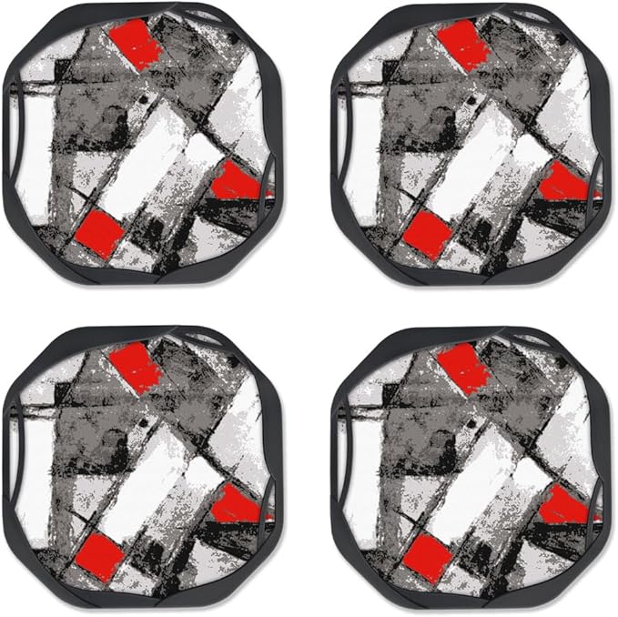 UMIRRO Absorbent Coasters for Drinks, Cool Silicone Cup Coaster with Felt Insert for Modern Coffee Table Decor, Small Unique Birthday Gift Ideas for Men Dad Him Women Mom Her, 4", Red Black, Set of 4