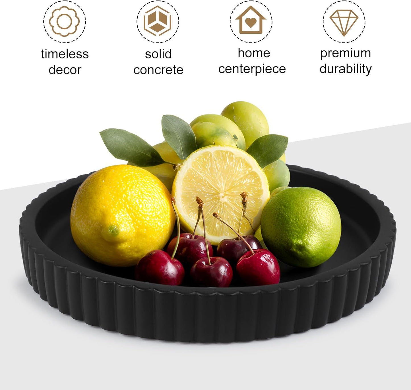 Round Decorative Tray for Coffee Table Decor-Modern Home Decor Tray-Concrete Coffee Table Serving Tray-Centerpiece Table Tray-Ottoman,Vanity, Bathroom, Kitchen,Dresser (Black)