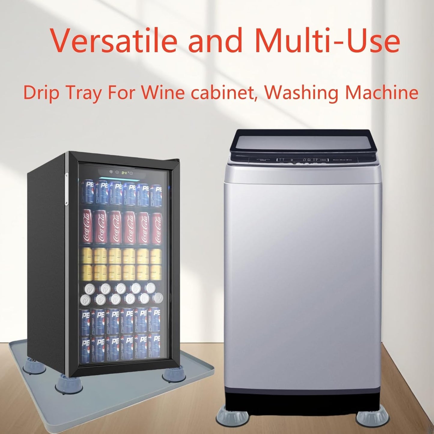 Mini Fridge Silicone Mat with Raised Edges, 20" x 20" x 0.6" Mini Fridge Drip Tray with 4 Base Raisers,Mini Refrigerator Carpets Floor Protector (Small Black)