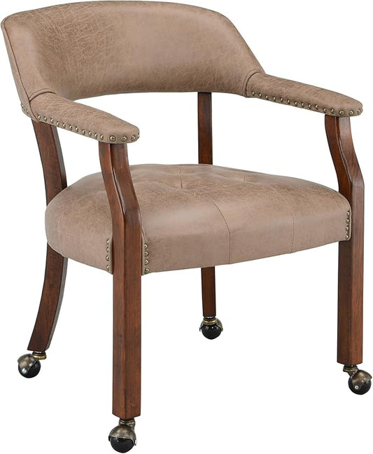 Solid Wood Boss Caption's Chairs,Dinning Chairs with Wheels and Arms,Office Desk Chairs, Classic Swivel Accent Chairs with Upholstered,Dinner Chairs, 31.5¡±H for Living Room Light Brown SY1533LT