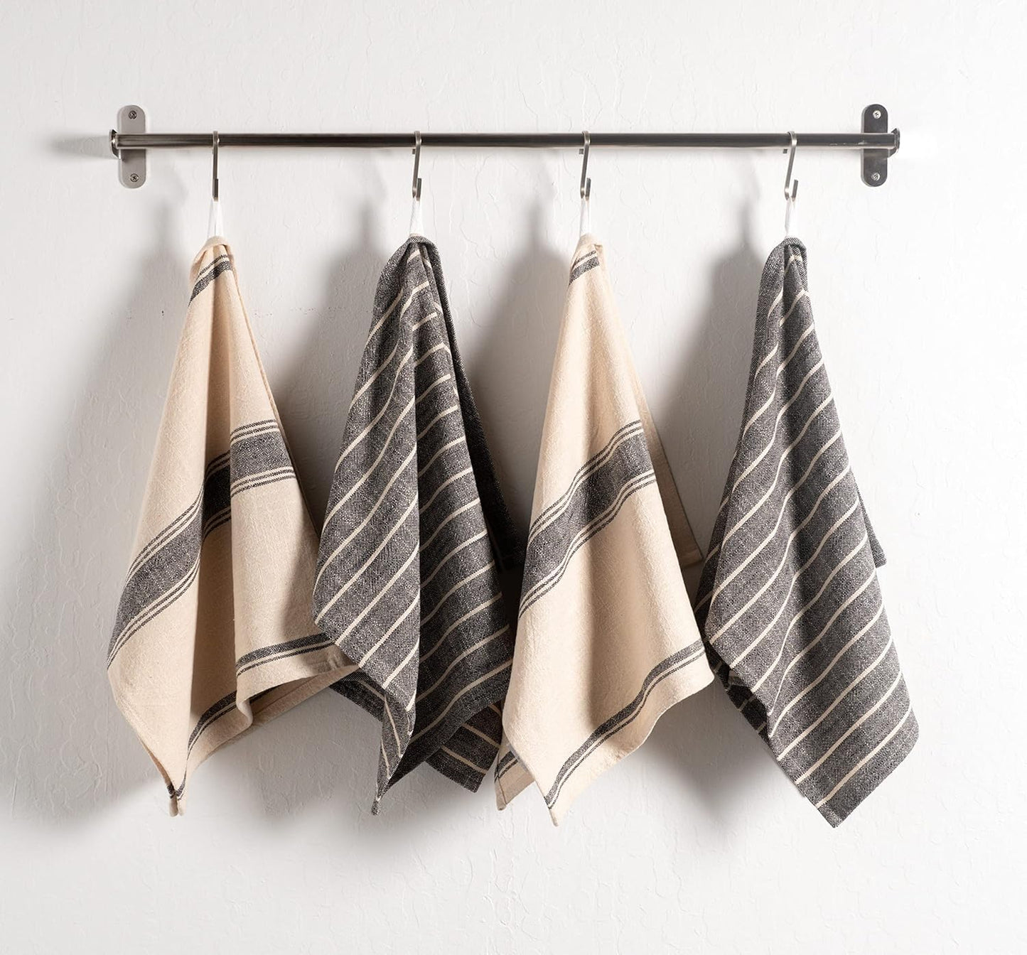 KAF Home Natural Rustic Farmhouse Slubbed Kitchen Towel | 100% Cotton Dish Towel, 18 x 28 Inches | Soft and Absorbent (Black, Set of 4)