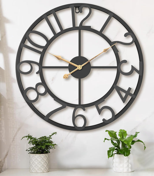 14 Inch Large Wall Clocks for Living Room Decor,Big Silent Battery Operated Metal Wall Clock,Rustic Modern FarmhouseArabic Numerals Wall Clock for Kitchen,Office,Bedroom,Dining Room