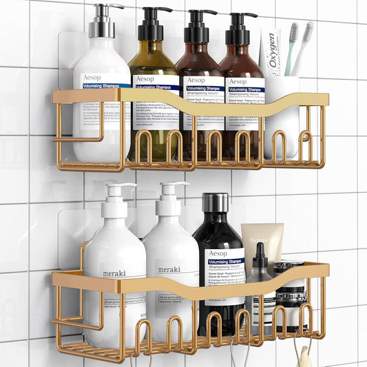 Shower Caddy 2 Pack, Adhesive Organizer for Bathroom Storage, Home Decor & Kitchen, No Drilling, Rustproof Stainless Steel Shelf, Bathroom Decor Sets