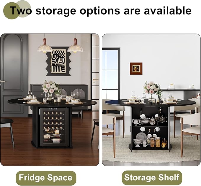 IBF Black Round Dining Table for 4-6, 47 Inch Kitchen Table with Fridge Space, Industrial Dining Room Tables with Storage Shelf, Wood Dinner Tables for Home Kitchen Living Room, Black Oak, Only Table