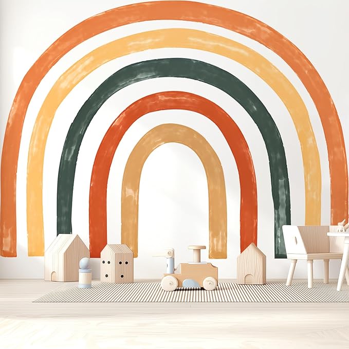 Large Boho Rainbow Wall Decals, Colorful Peel and Stick Fabric Nursery Wall Decor, Removable Home Room Wall Decor Murals Stickers for Kids Girls Toddler Bedroom Living Room Playroom