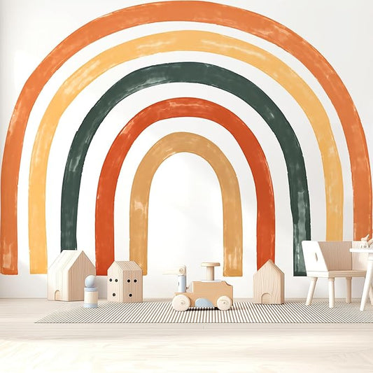 Large Boho Rainbow Wall Decals, Colorful Peel and Stick Fabric Nursery Wall Decor, Removable Home Room Wall Decor Murals Stickers for Kids Girls Toddler Bedroom Living Room Playroom