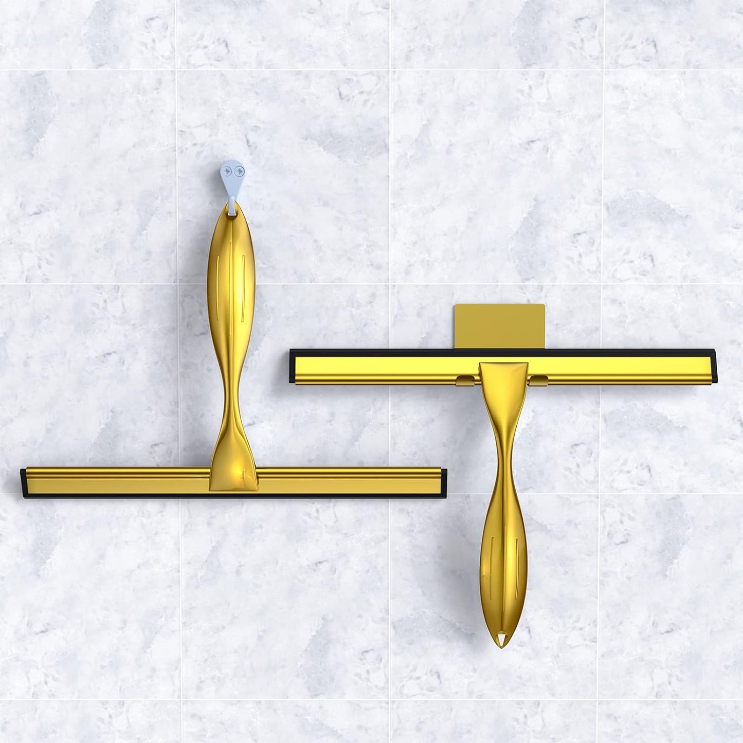 14-Inches Stainless Steel Shower Squeegee Set, Include Shower Door Hook, Adhesive Hook and Spare Silicone Blade, Window Squeegee for Shower Glass Door, Bathroom, Mirror, Window and Car Glass