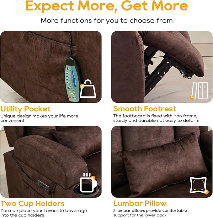 IPKIG 54" Power Loveseat Recliner Sofa, Electric Home Theater Seating with Massage Heat/4 Colors Ambient Lights/USB Port/Side Pocket/Cup Holder for Living Room, Bedroom, RVs(Brown, 2 Seater)