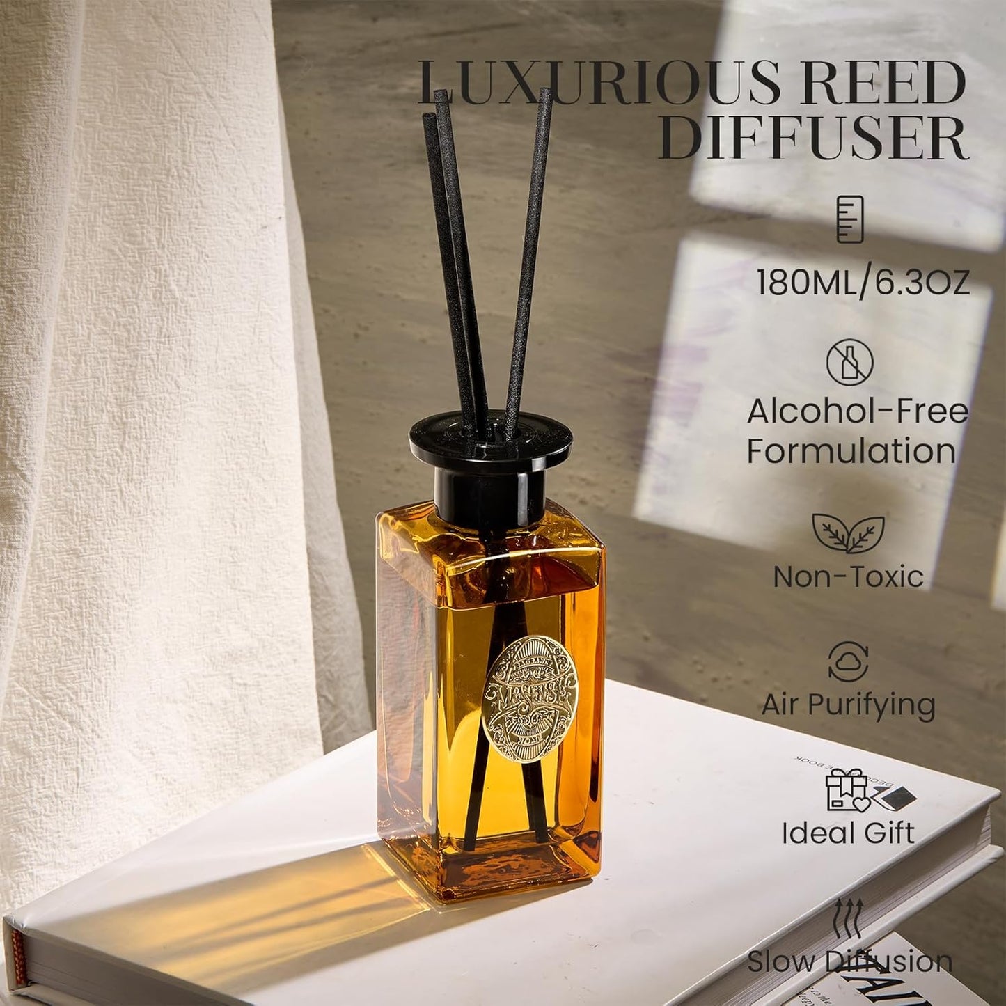 M&SENSE 6.3 oz Large Reed Diffuser Set | New Home Scent Oil Diffuser with Sticks | Hotel Collection Non-Toxic Essential Oil |for Bedroom Bathroom Living Room