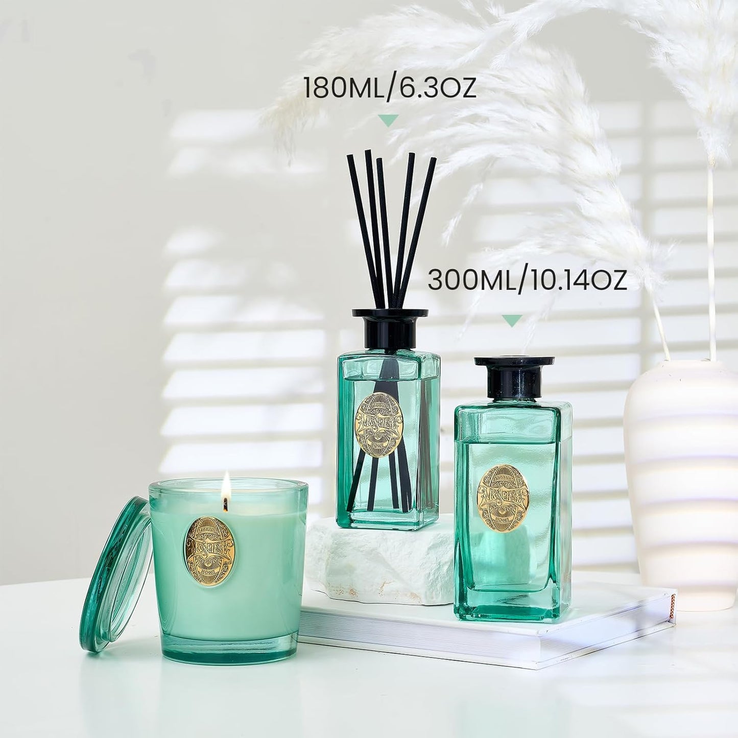 M&SENSE 6.3 oz Large Reed Diffuser Set | Sea Island Cotton Scent Oil Diffuser with Sticks | Hotel Collection Non-Toxic Essential Oil |for Bedroom Bathroom Living Room