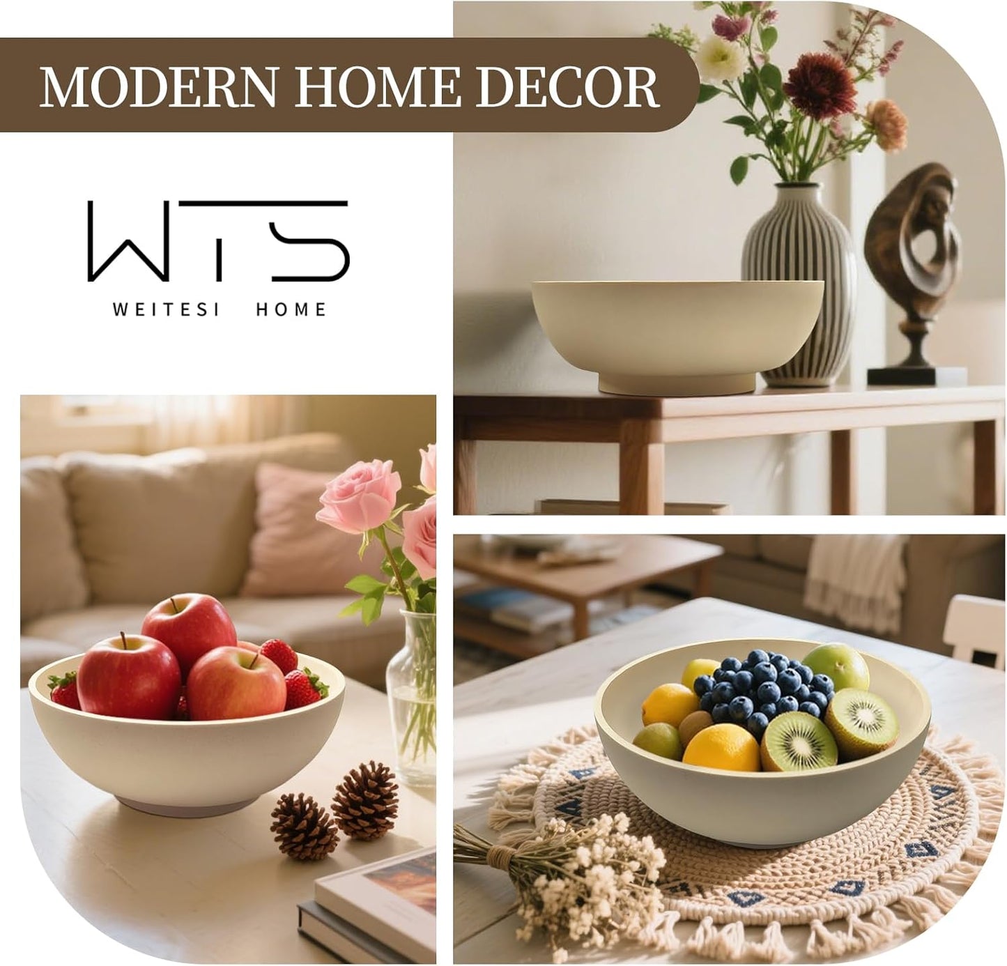 Large Fruit Bowl for Kitchen Counter, Pedestal Bowl Modern Handicraft Resin Decorative Bowl for Home Decor,Stylish Key Bowl for Entryway Table, Home Decor Accent, Centerpiece Bowl for Keys, Fruit