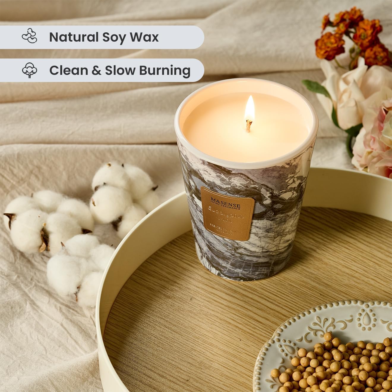 M&SENSE EucalyptusMint Scented Candles for Home, Lead-Free Wick Highly Scented Jar Candles, 14.1 Oz 80 Hours Lasting Burning Candles Gifts for Women, Relaxing Aromatherapy Candle for Stress Relief