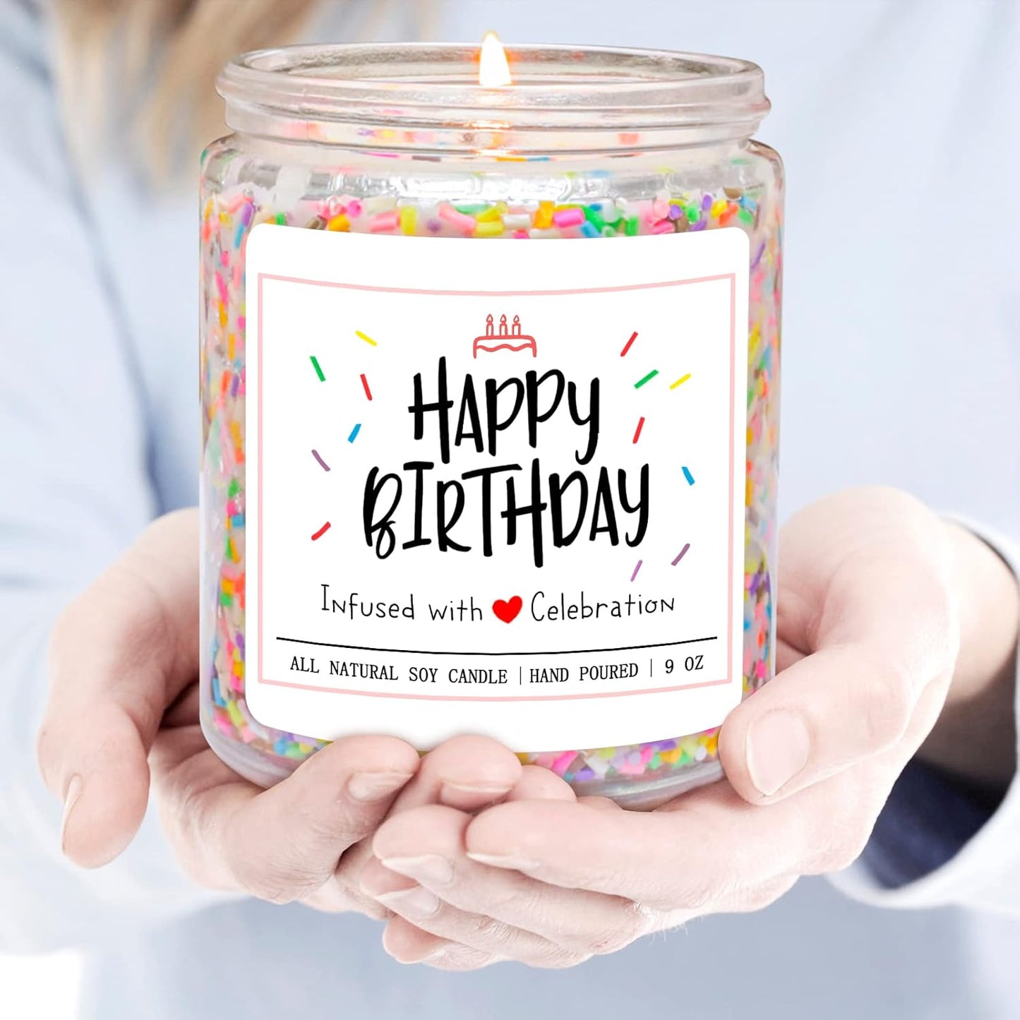Homsolver Happy Birthday Gifts for Women Unique, Vanilla Cream Scent with Sprinkles Candy Birthday Candles for Her, 18th/20th/30th Birthday Handmade Aromatherapy Candle Decor