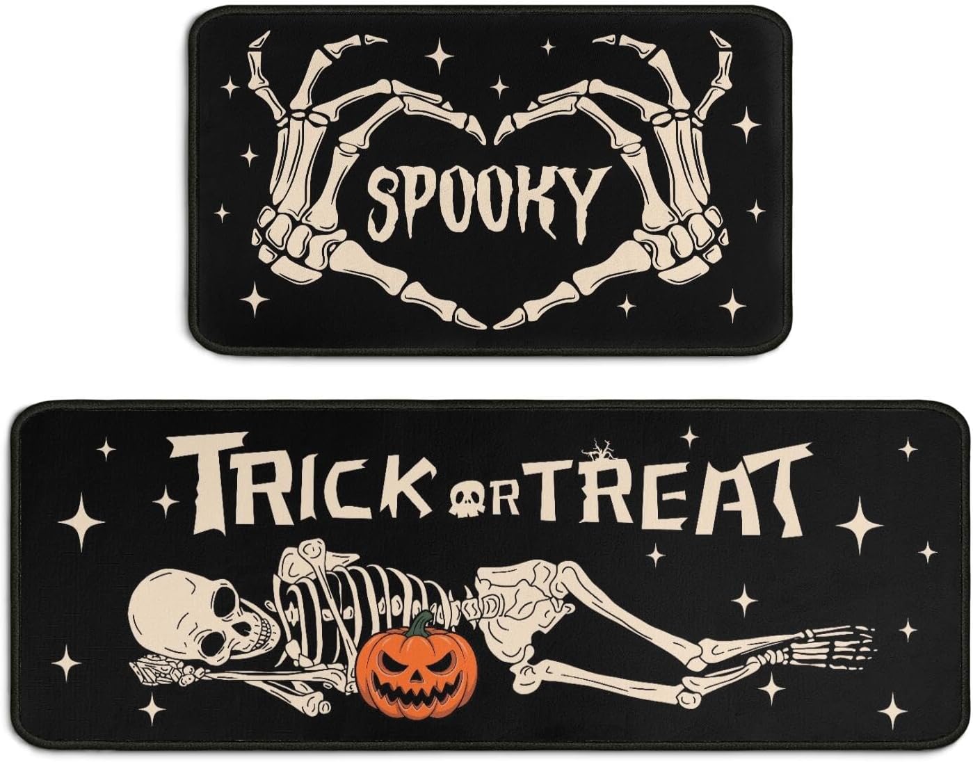 2 Piece Halloween Kitchen Decor Rugs Set,Skeleton Kitchen Rugs and Mats Non Skid Washable Absorbent Kitchen Accessories Decoration Floor Mats 17"x47"+17"x30"
