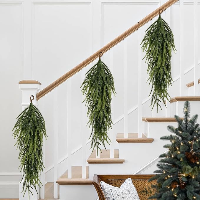 2 Pcs 30" Extra Length Artificial Christmas Teardrop Swag, Faux Pine Needles Teardrop Door Swag, Christmas Norfolk Greenery Teardrop Wreath for Xmas Door Table Mantle Fireplace Indoor Outdoor Decor