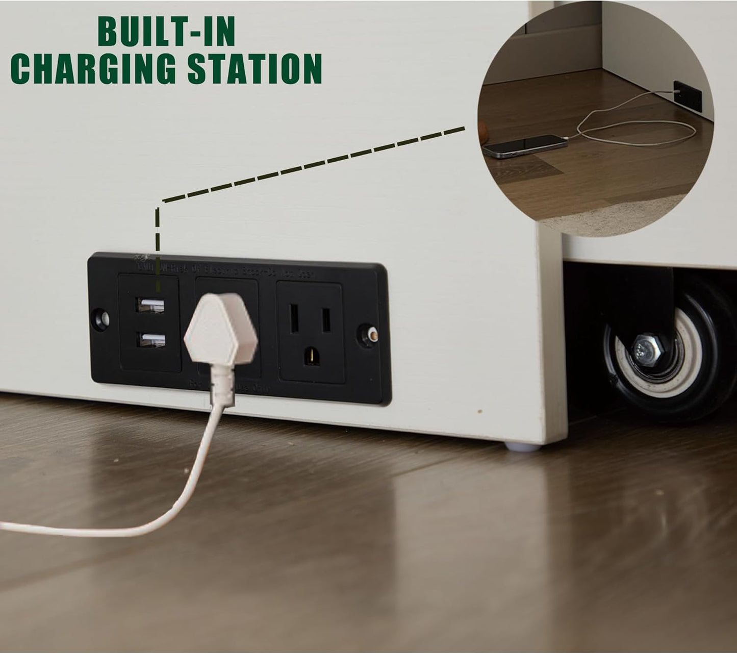 KEIKI Queen Murphy Bed with Storage, Folding Foam Mattress, Oversized Drawers, USB Ports & AC Outlets, Space-Saving Cabinet Bed, White