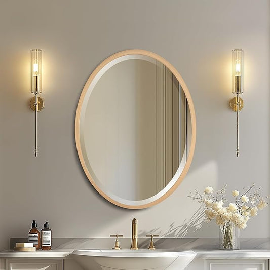 OVALCREST - Oval Wooden Beveled Wall Mirror for Home Decor, Bathroom, Vanity, Bedroom, Living Room, Hallway - London Style (Gold Paint) 21.1 x 31.1
